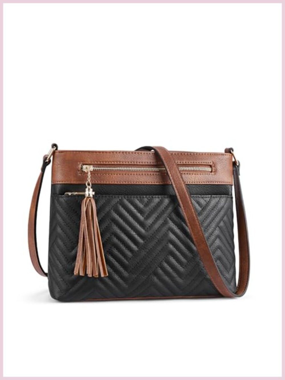 Quilted Crossbody Purse Vegan Leather Medium Shoulder Bag Tassel Multi Pocket